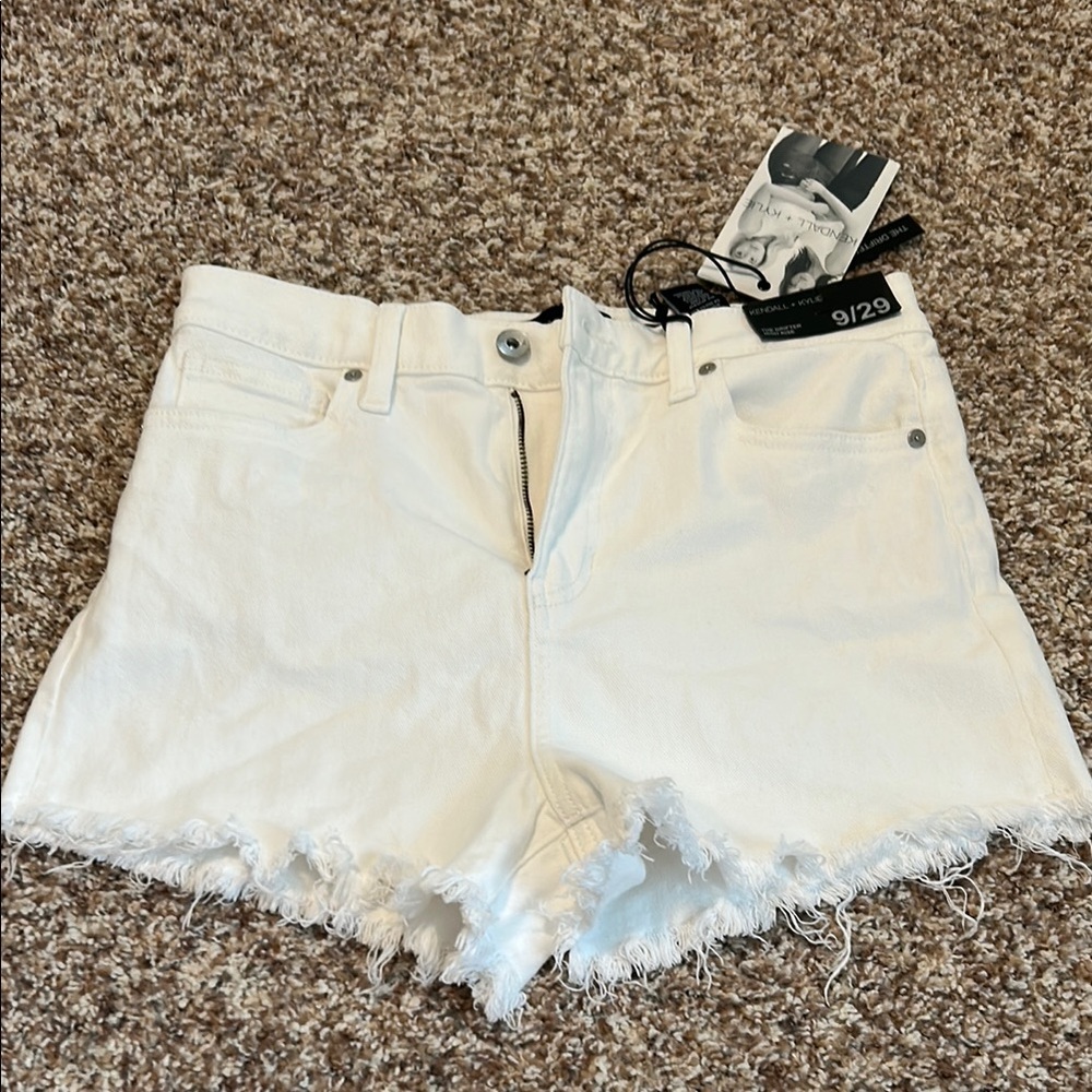 Kendall & Kylie White Jean Shorts with Frayed Hem